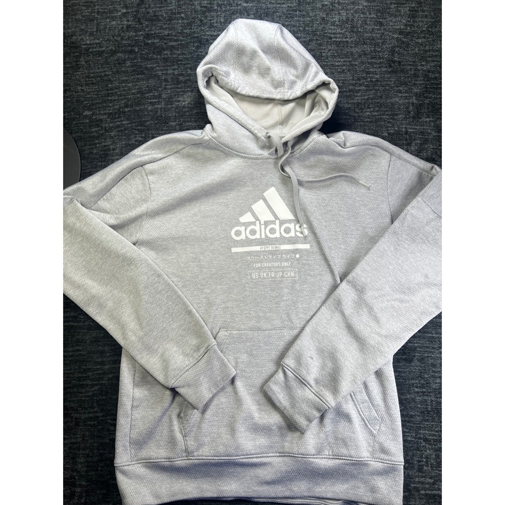 Adidas Hoodie Mens Small Gray Graphic Logo Athletic Pullover Sweatshirt